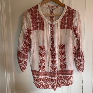 Bohemian Red and White Women's Top